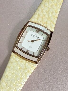 Skagen Denmark Steel,  Women’s Watch, Cream Leather Strap